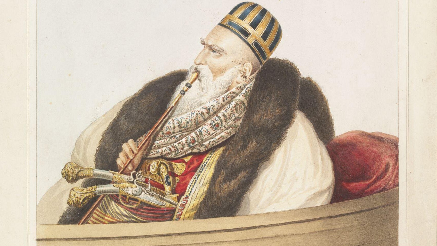 Ο Αλή πασάς των Ιωαννίνων, λεπτομέρεια από λιθογραφία του Λουί Ντυπρέ, τυπωμένη το 1825