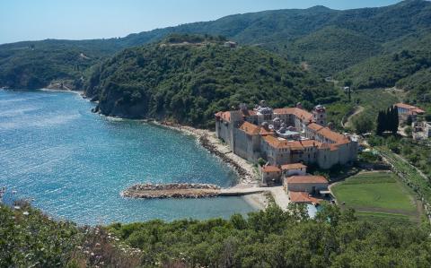 Πανοραμική φωτογραφία της μονής εσφιγμένου αγιο οροσ επισκεψη