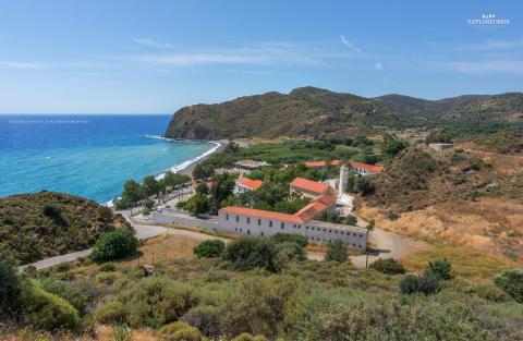 αγια μαρκελλα το μοναστήρι της πολιούχου και προστάτηδας της Χίου σε πανοραμική φωτογραφία